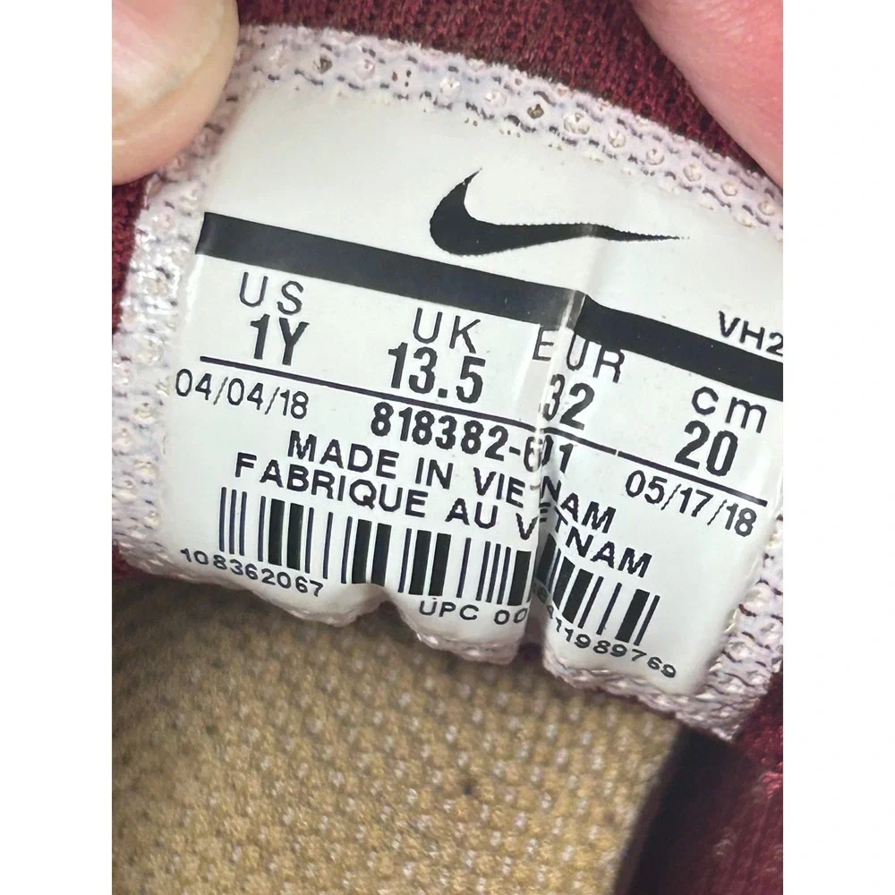 Nike Tanjun Sneakers Kids Size 1Y Burgundy Maroon 818382-601 Athleisure